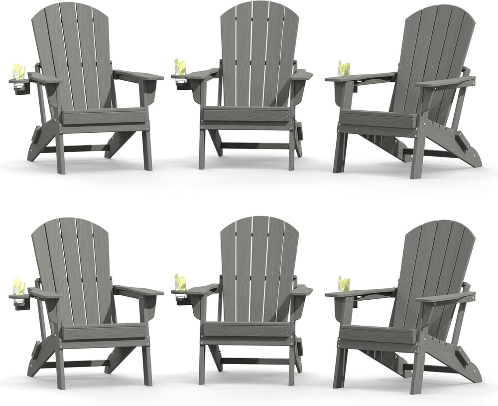 Plawdlik Folding Adirondack Chair Set of 6 with Cup Holder,Wooden Textured ,H...