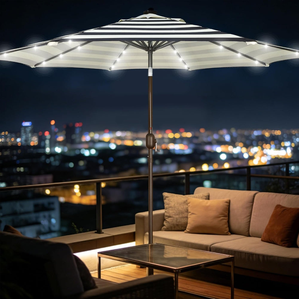 Blissun 9 ft Solar Umbrella, Patio Umbrella with 32 LED Lights, Table Market ...
