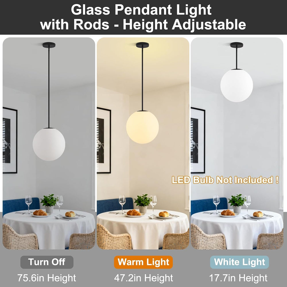 11.8in Milk Glass Pendant Light, Large Mid Century Modern Pendant Lights Kitc...