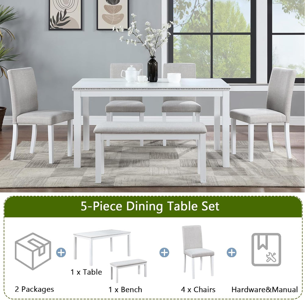 LUMISOL 6-Piece Dining Table Set for 6, Solid Wood Kitchen Table Set with 4 U...
