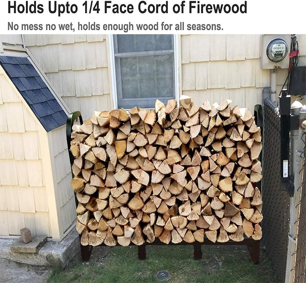 Firewood Rack Stand 4ft Heavy Duty Logs Holder for Outdoor Indoor Fireplace M...
