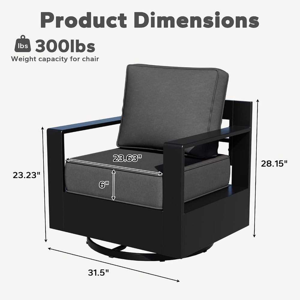 Aluminum Patio Swivel Chair - Outdoor Swivel Rocking Chair with 6" Thick...