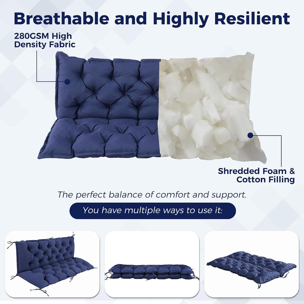 IASEAHK Porch Swing Cushions, 60×40×4 Inch, Waterproof, Navy Blue
