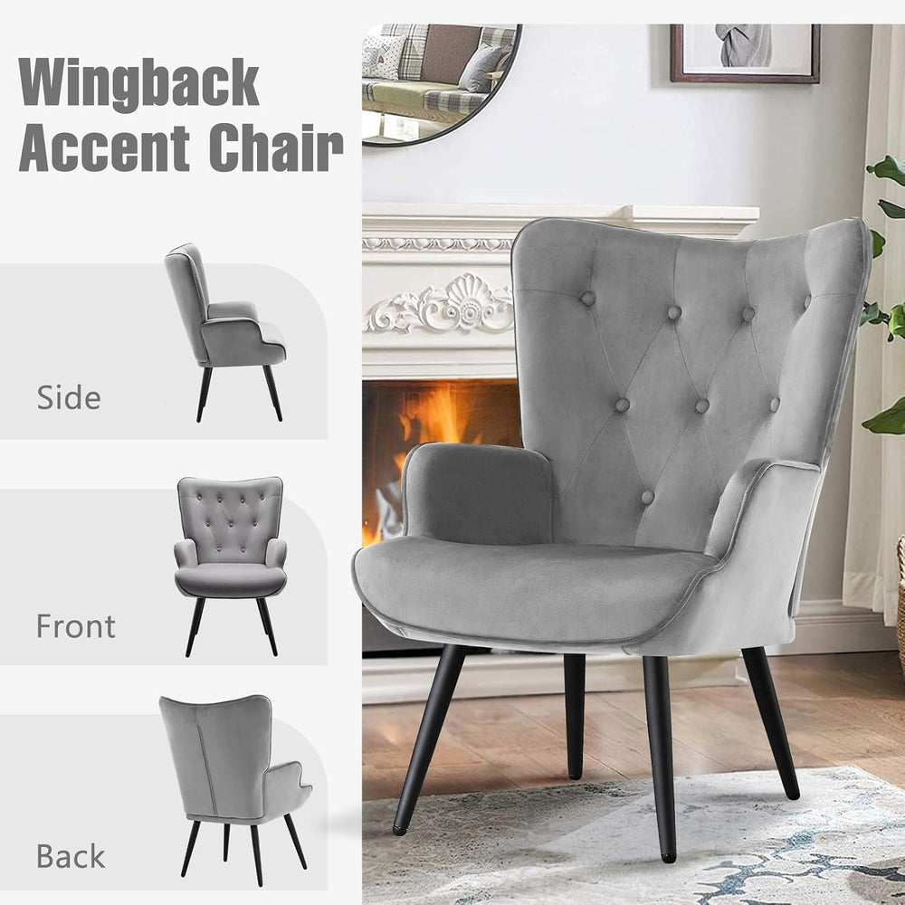 Furniliving Modern Accent Chair, Velvet Tufted Button Wingback Chair Upholste...