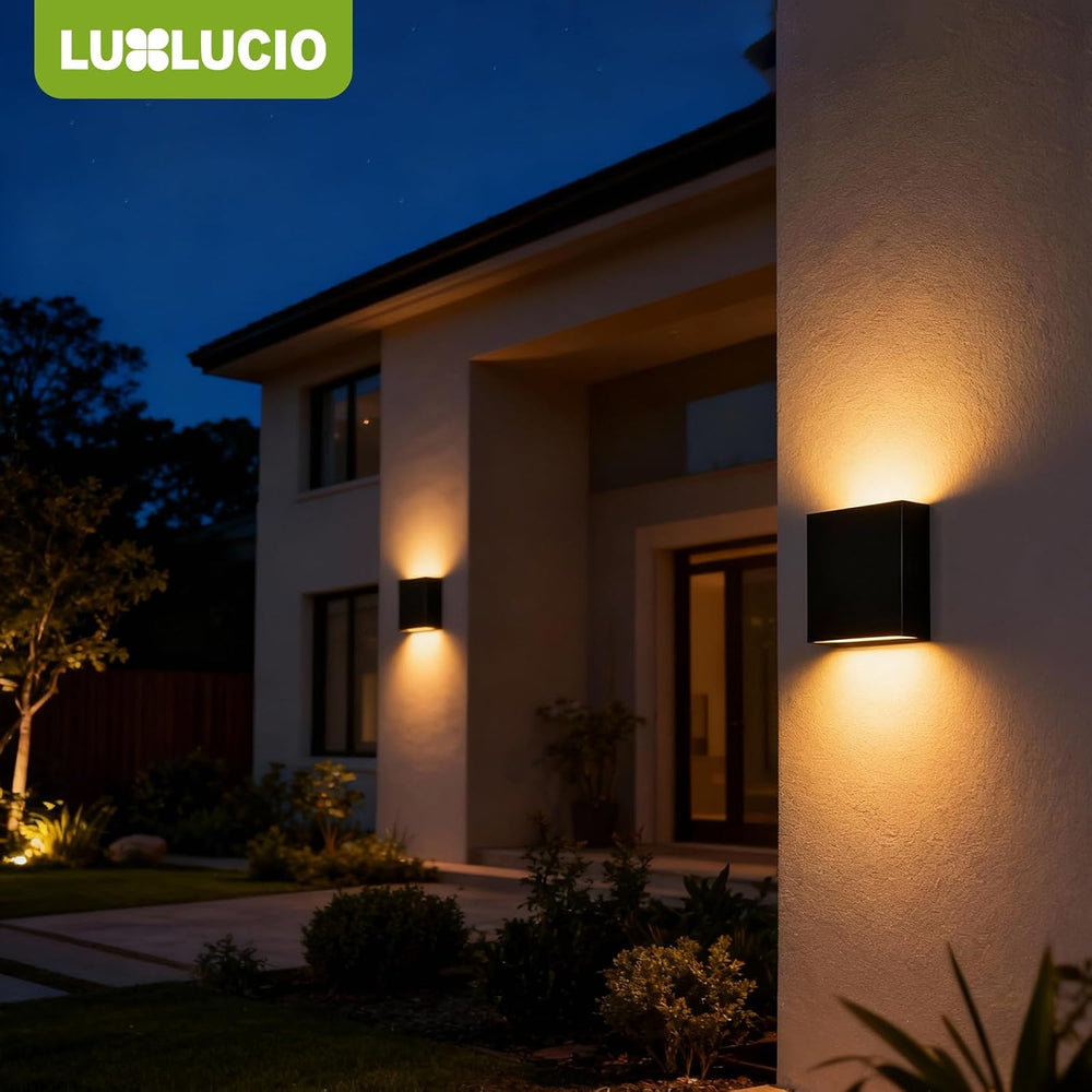 2 Pack Indoor Outdoor Black Up and Down LED Wall Light, Modern Bedroom/Porch ...