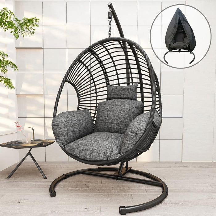 Hanging Egg Chair with Stand - Egg Swing Chair Outdoor Indoor Patio Wicker Chair Swing Hammock Egg Chairs 400lbs Capacity for Outside Patio, Bedroom, Garden and Balcony(Black, 1PC)