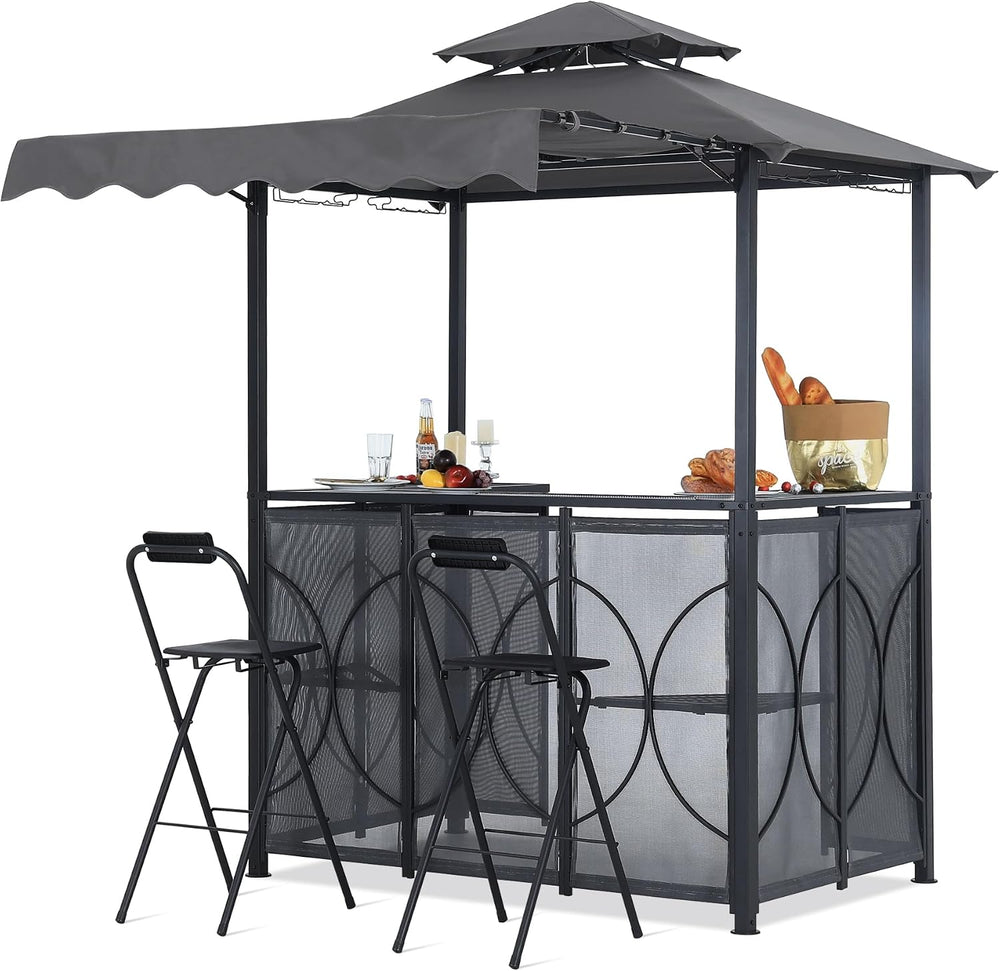 ABCCANOPY Grill Gazebo 6.4x6.8 with Bar Table & 2 Chairs, Dark Gray