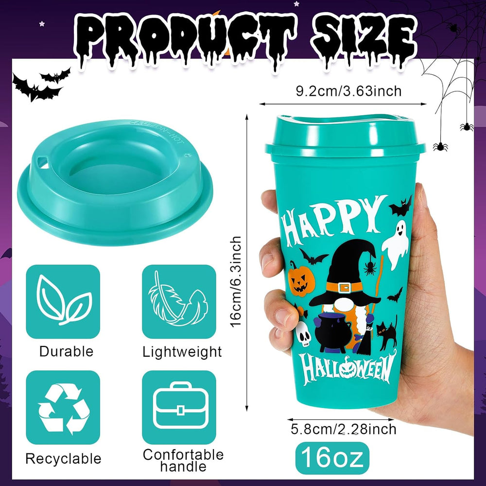 Chuangdi 30 Pack Halloween Cups with Lids Straws 16 oz Pumpkin