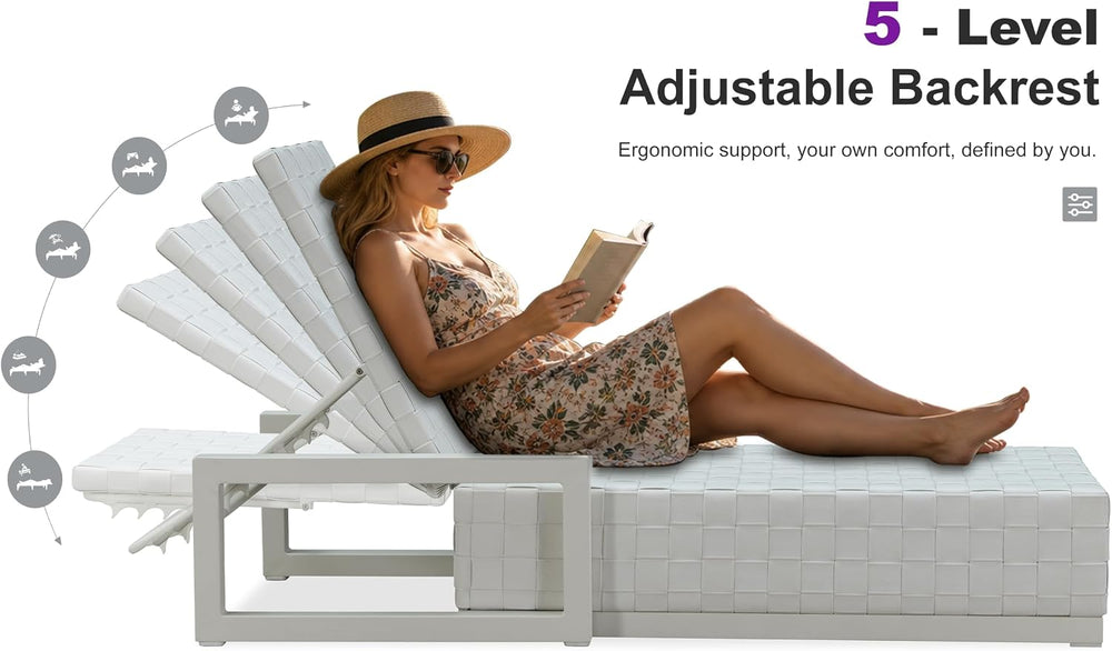 PURPLE LEAF Pool Lounge Chair Set of 2 PU Leather Patio Chaise Lounge White