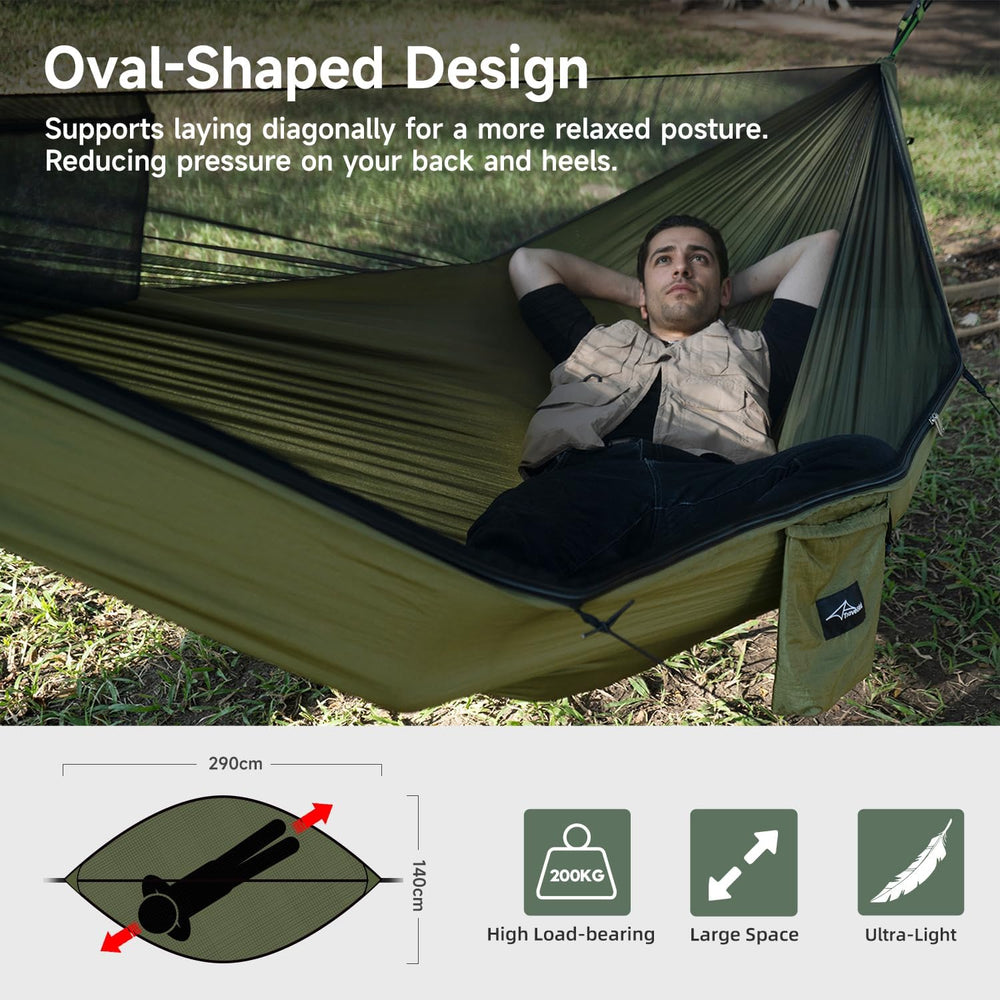 Camping Hammock with Mosquito Net and Ridge Rope, 2 Person Extra Large
