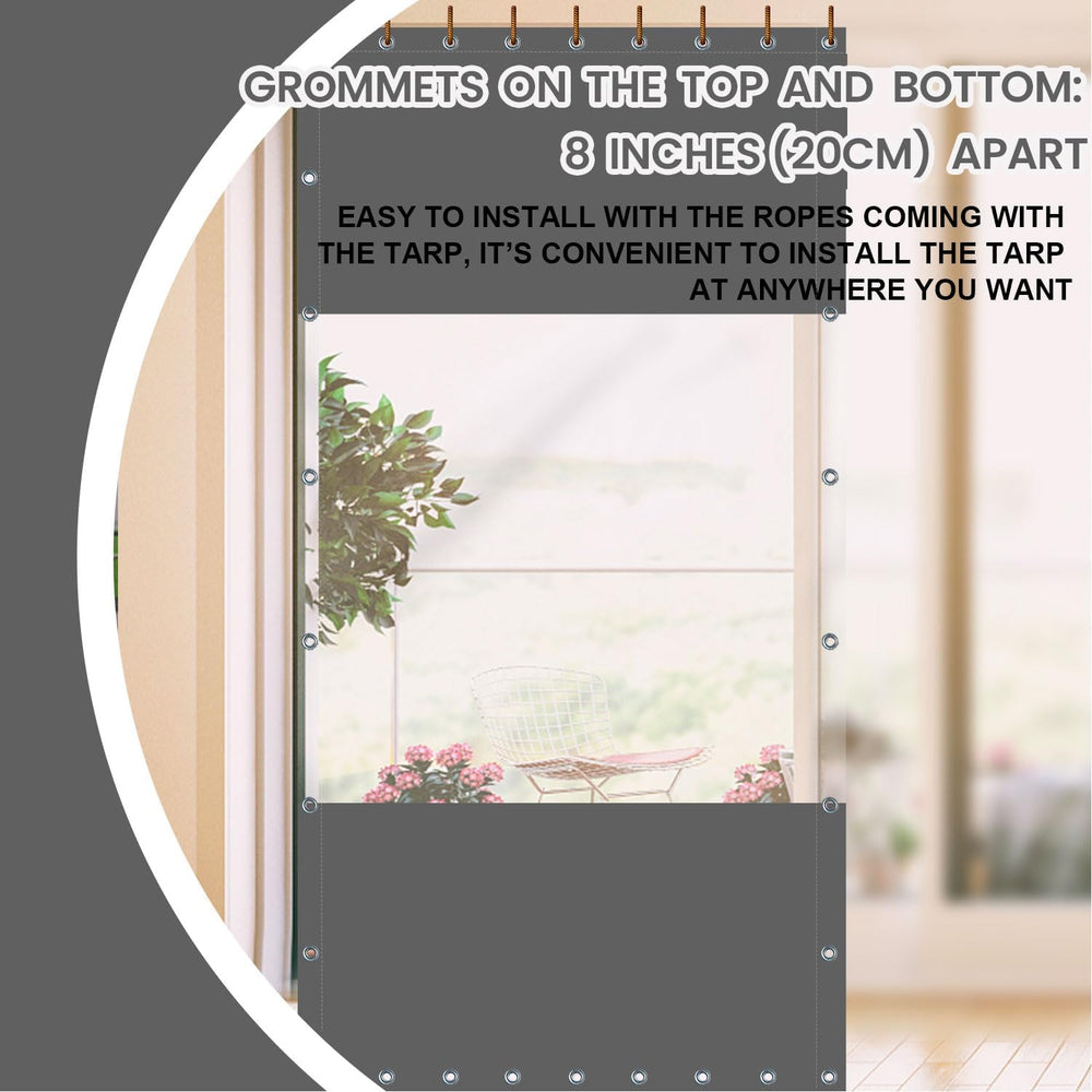 20 Oz Outdoor Vinyl Curtain, Outdoor Clear Panel Curtain, Weather Resistant O...