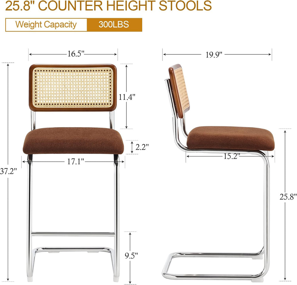 ONEVOG 26" Mid-Century Rattan Counter Height Bar Stools, Brown, Set of 2