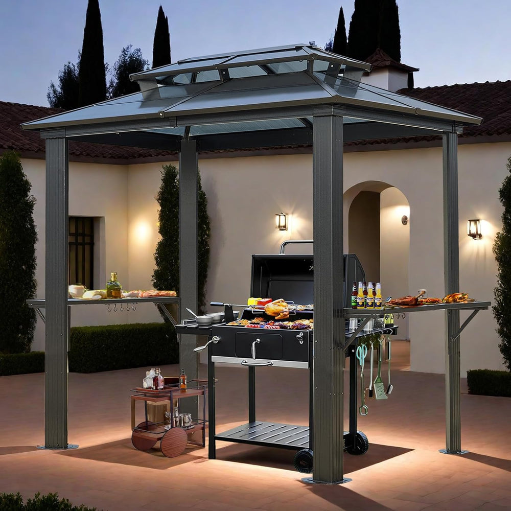 Endark 8'x5' Grill Hardtop Polycarbonate Gazebo with Double Roof, Alu...