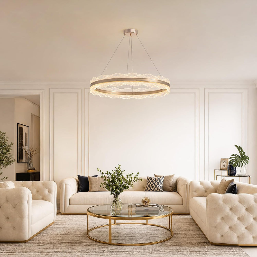 Gold Chandelier 31.5" Modern Ring Chandelier, Dimmable LED Chandeliers w...