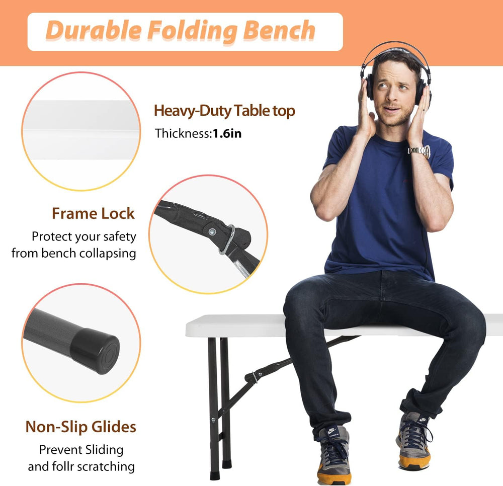6FT Plastic Folding Bench Outdoor Bench Garden Bench Plastic Portable Bench w...