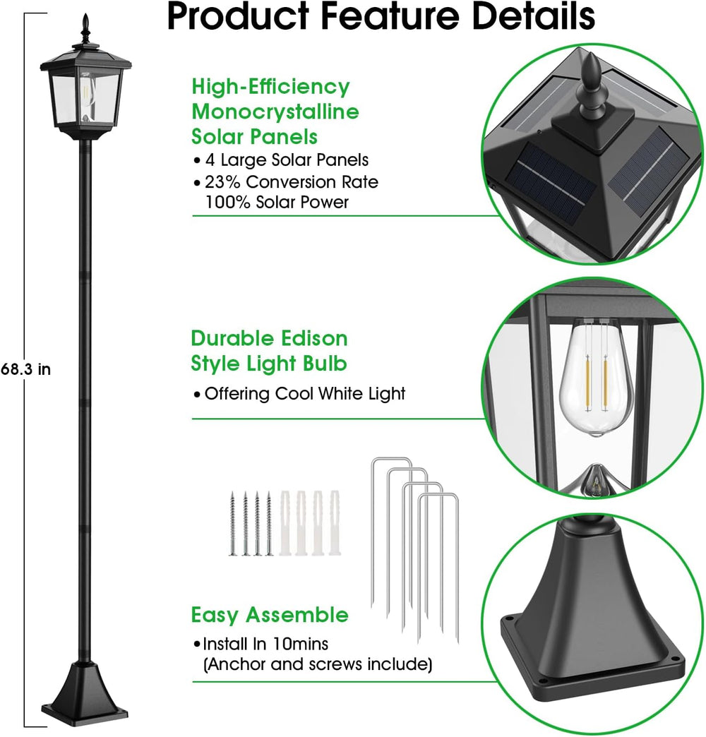 68" Solar Lamp Post Lights Outdoor,2-Pack 6000K Dusk to Dawn Solar Light...