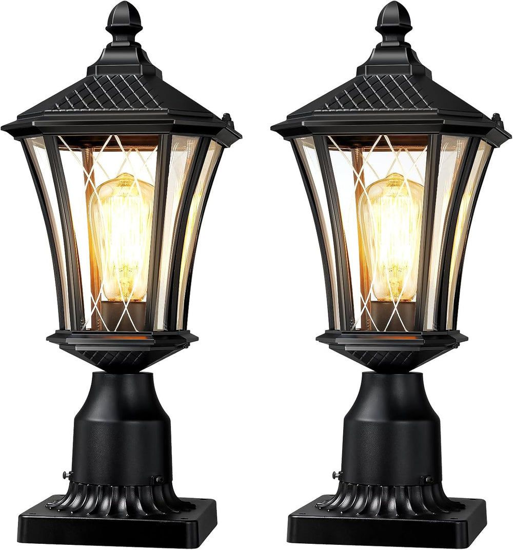 YSN 16" Outdoor Post Lights, Black Lamp Post Light Fixture, 2 Packs