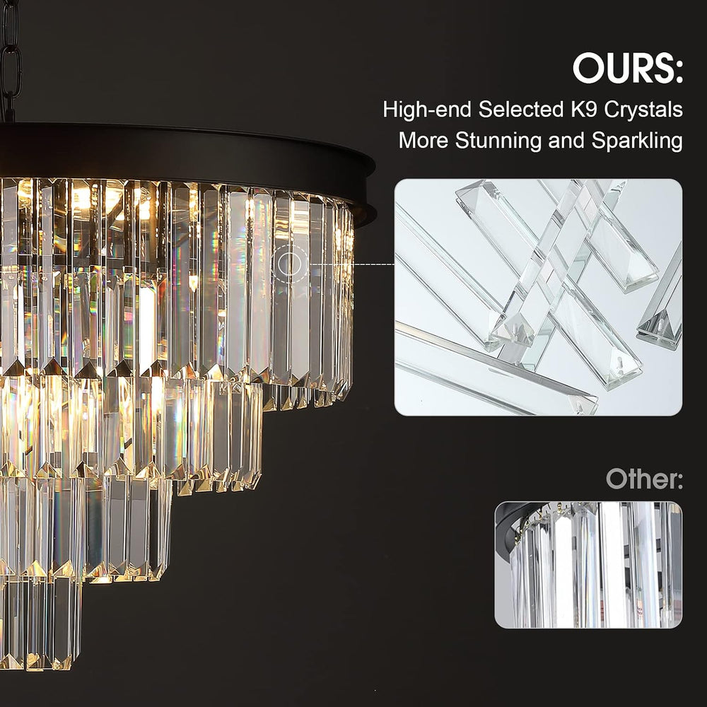 Modern Crystal Chandelier 24" Black Pendant Light Fixture for Living Room