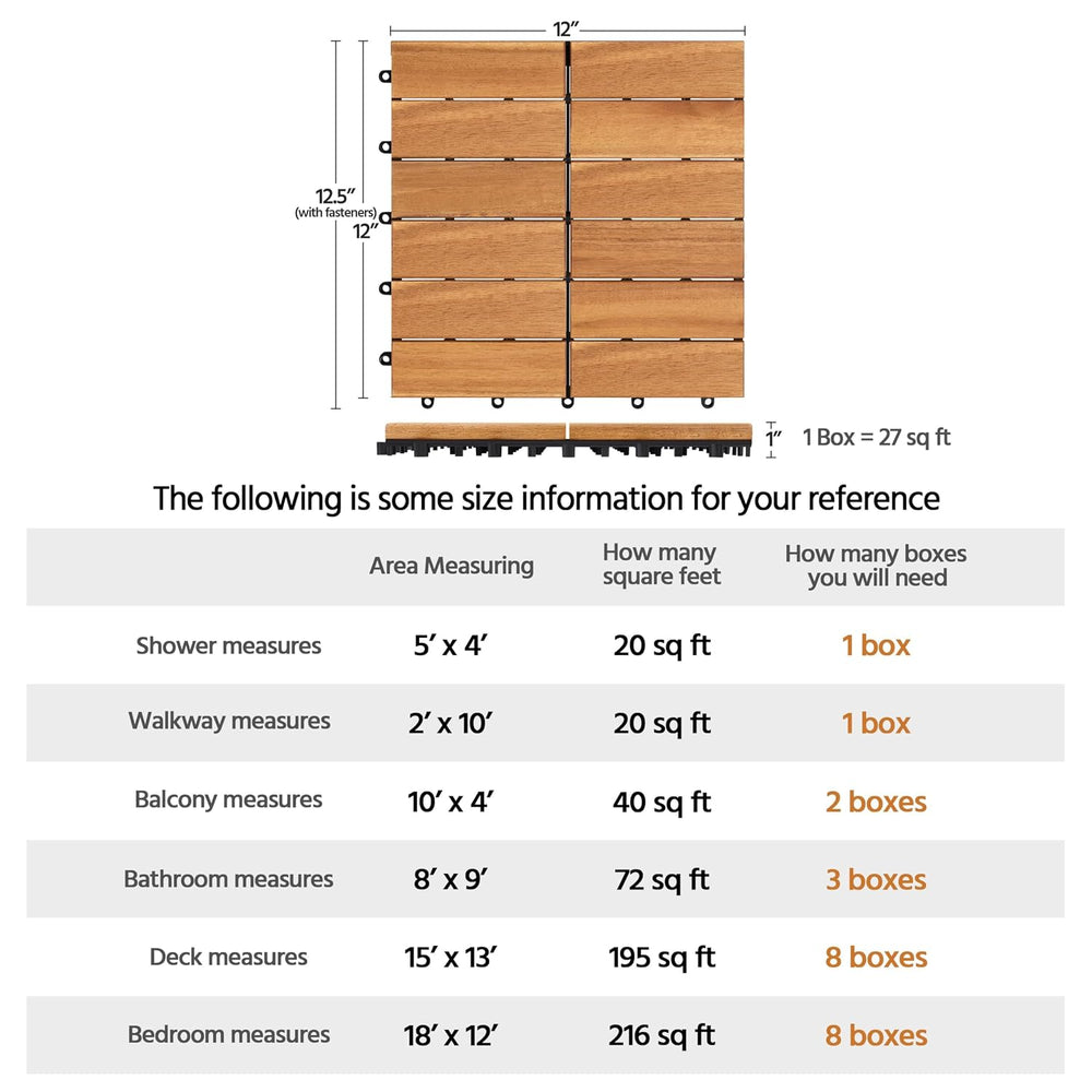 Yaheetech 54PCS Acacia Interlocking Deck Tiles Outdoor Patio Flooring,Wood
