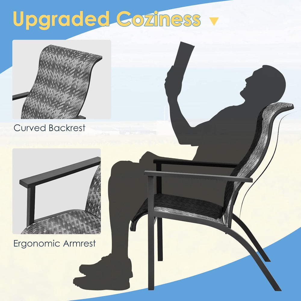 Tangkula 3 Piece High Back Patio Chairs Set, Outdoor Rattan Chairs with Coffe...