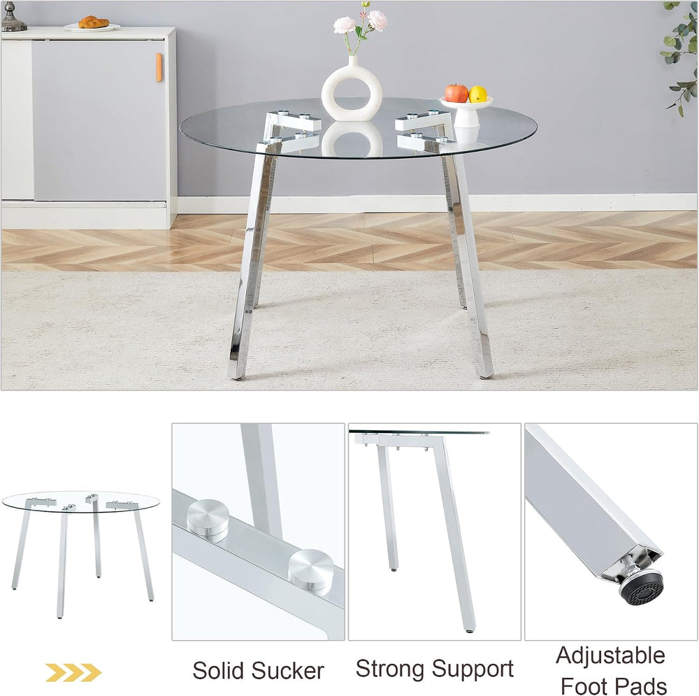 5 Piece Clear Round Glass Top Dining Set, 42'' Mid Century Modern Cir...