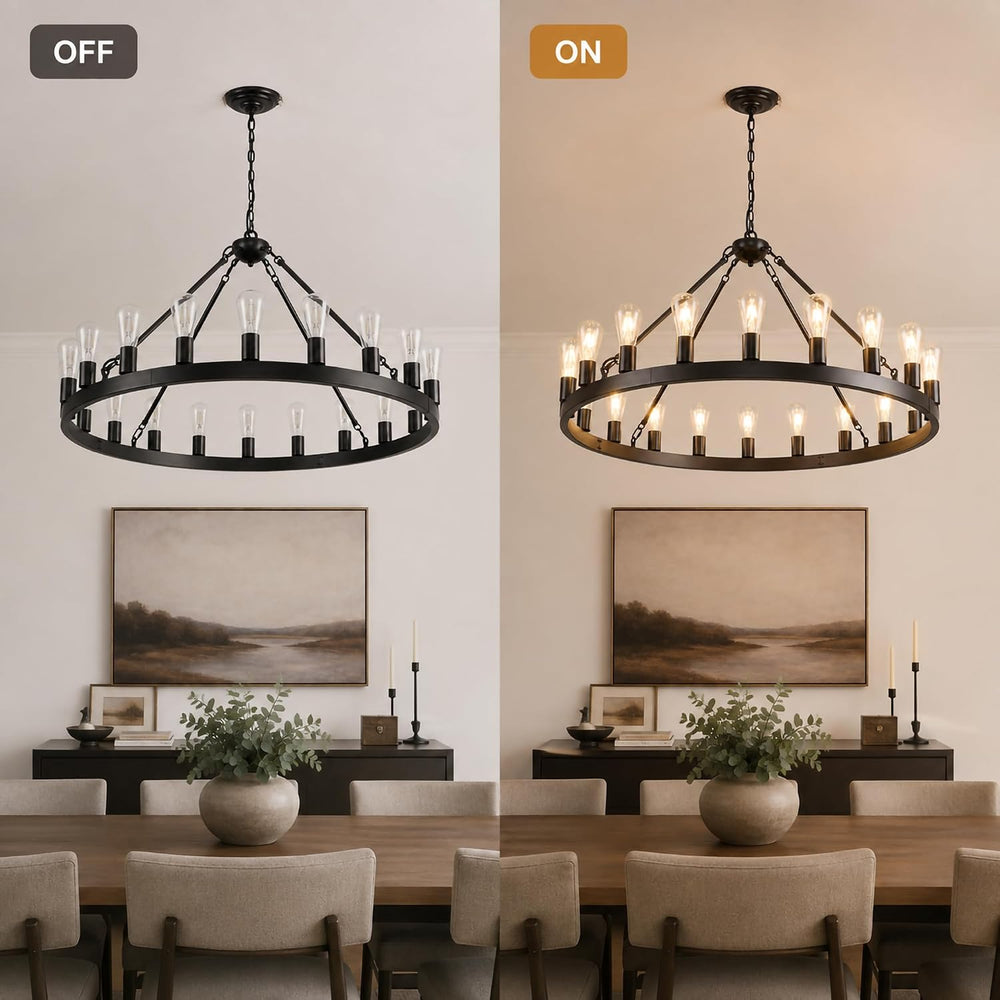 Black Wagon Wheel Chandelier, 40 Inch 20-Light Round Farmhouse Pendant Light ...
