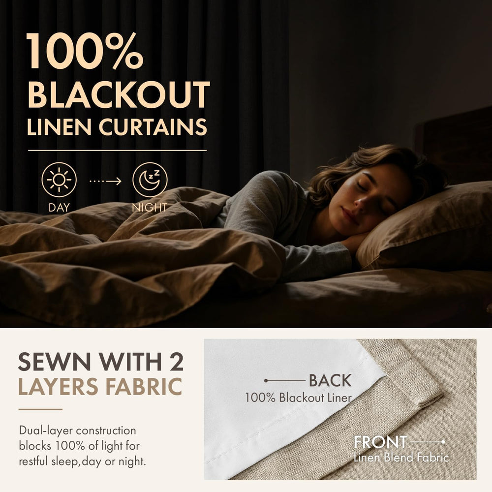 MIULEE 4 Panels Pinch Pleated 100% Blackout Linen Curtains 40"x90" ...
