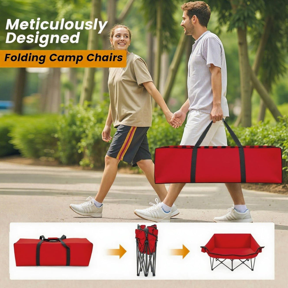Heated Double Camping Chair with 2 Battery, Padded Camping Couch with 3 Heat ...