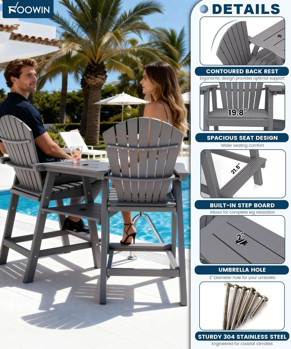 FOOWIN Tall Adirondack Chairs Set of 2 with Double Connecting Trays