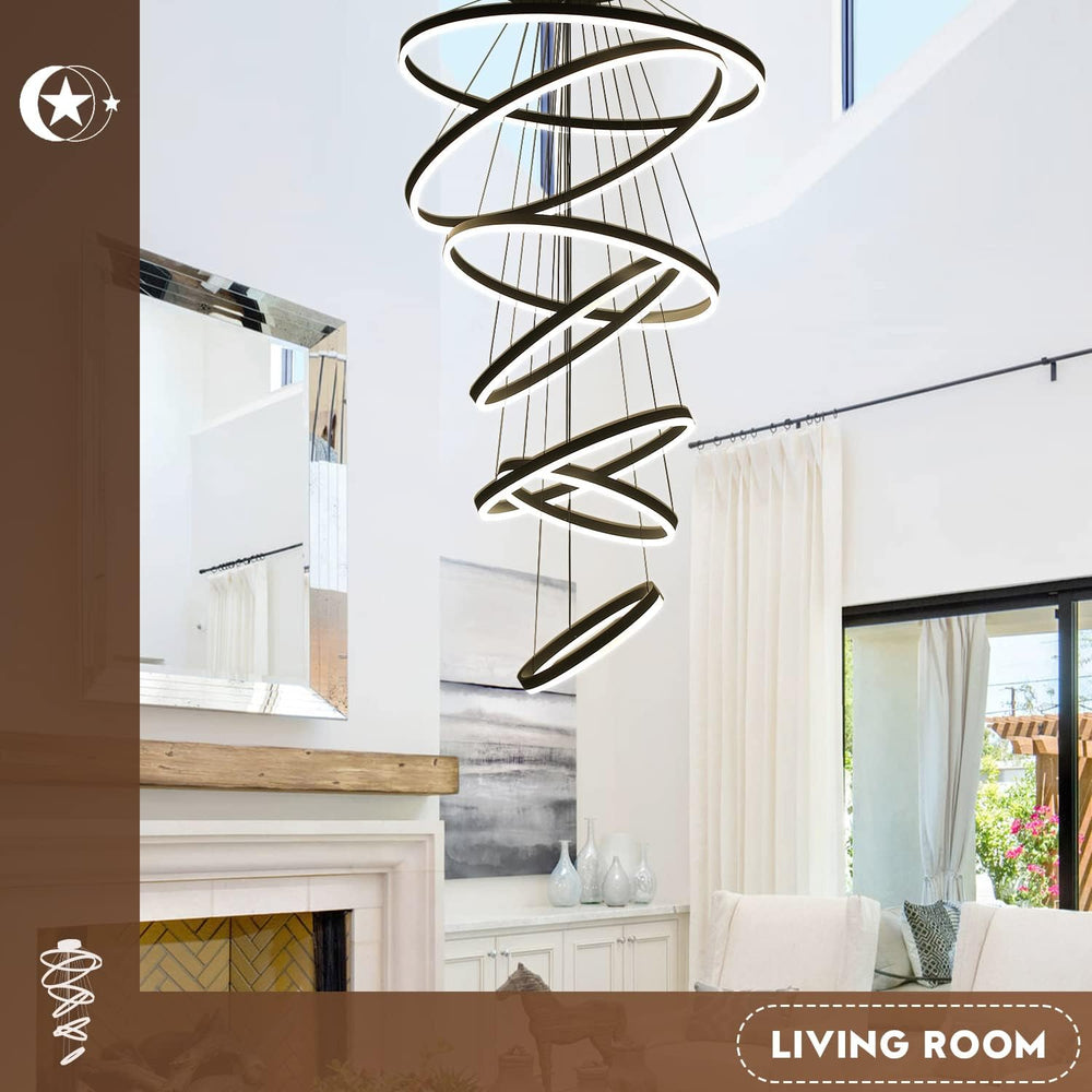 XGZL·LIGHTING 7-Rings Modern LED Chandelier Black D31.5’’ Contemporary High C...