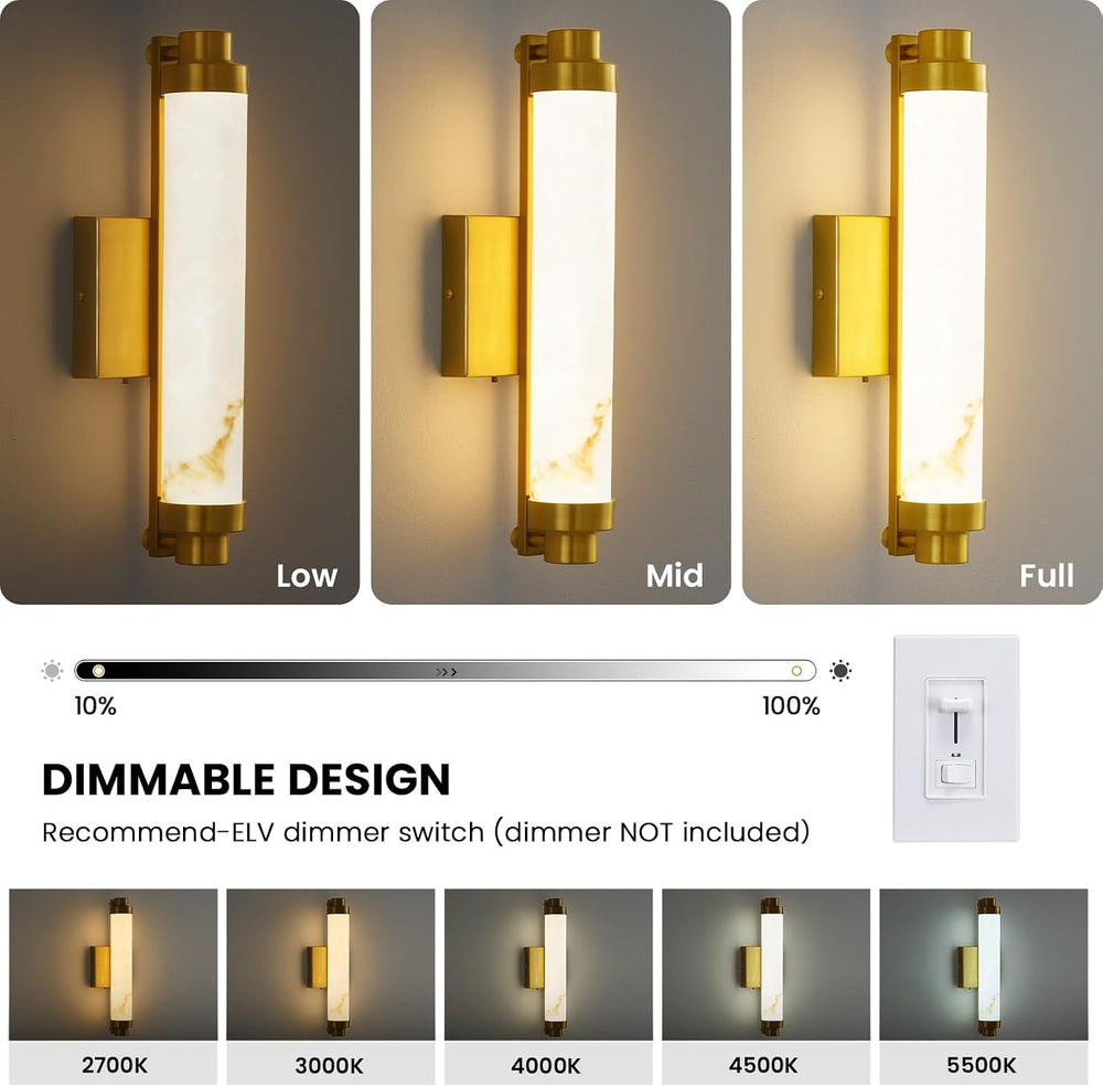 15.4" Gold Wall Sconces Set of 2, Modern Bathroom Sconces with Resin Sha...