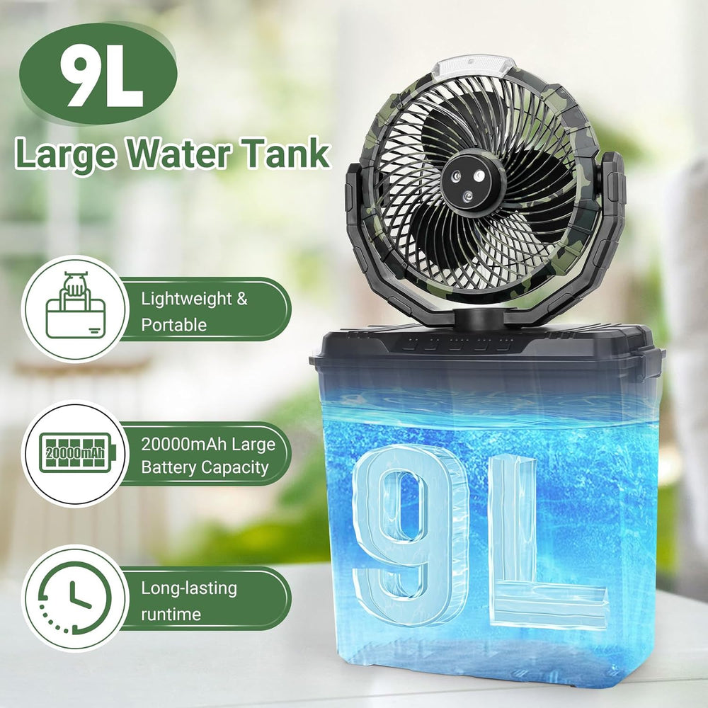 Portable Outdoor Misting Fan - Summer Must-Have 9L Water Tank 3 Levels Wind S...