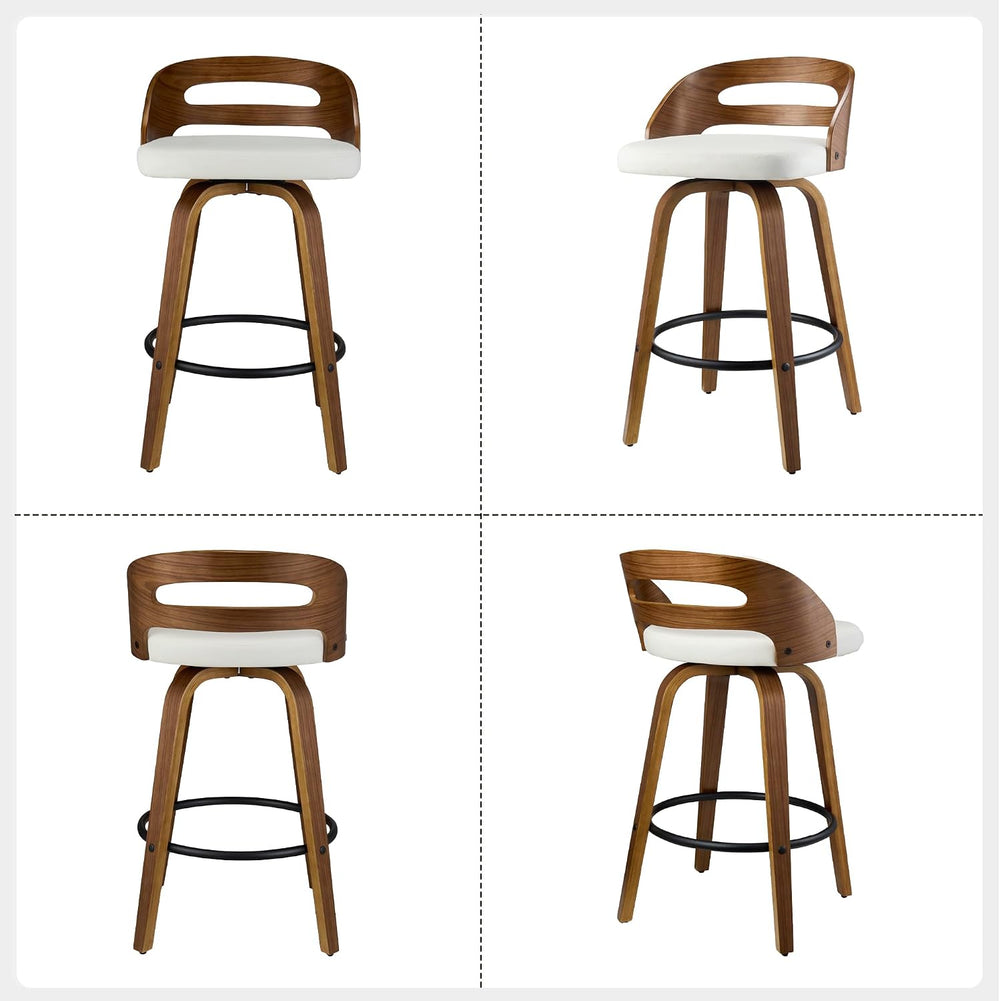 26" Swivel PU Leather Counter Height Bar Stools Set of 2, Low Back, Cream