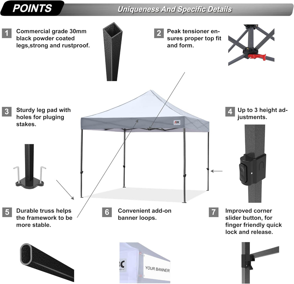 ABCCANOPY Patio Pop Up Canopy Tent 10x10 Commercial-Series (Gray)