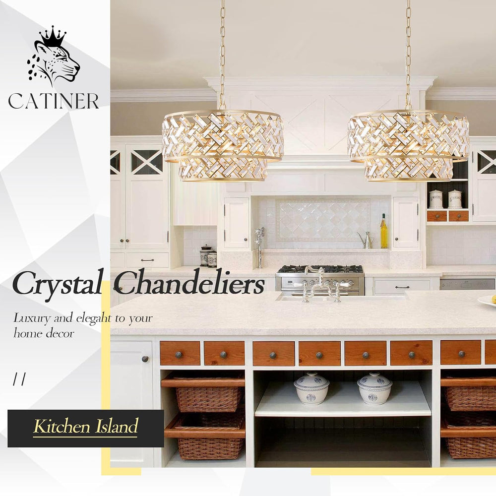 CATINER 20" Gold Crystal Chandelier, 6-Light Semi Flush Pendant