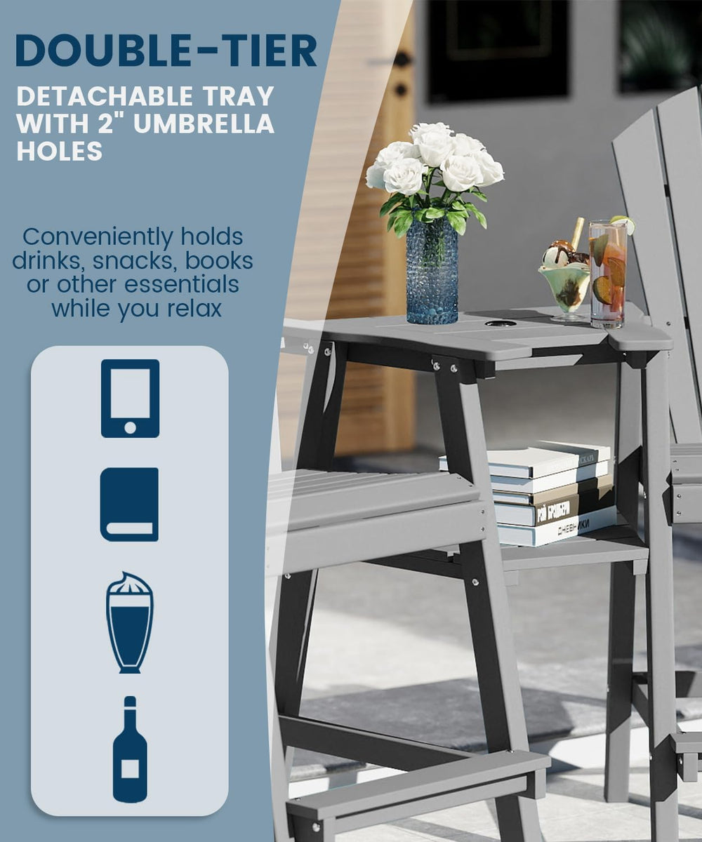 FOOWIN Tall Adirondack Chairs Set of 2 with Double Connecting Trays