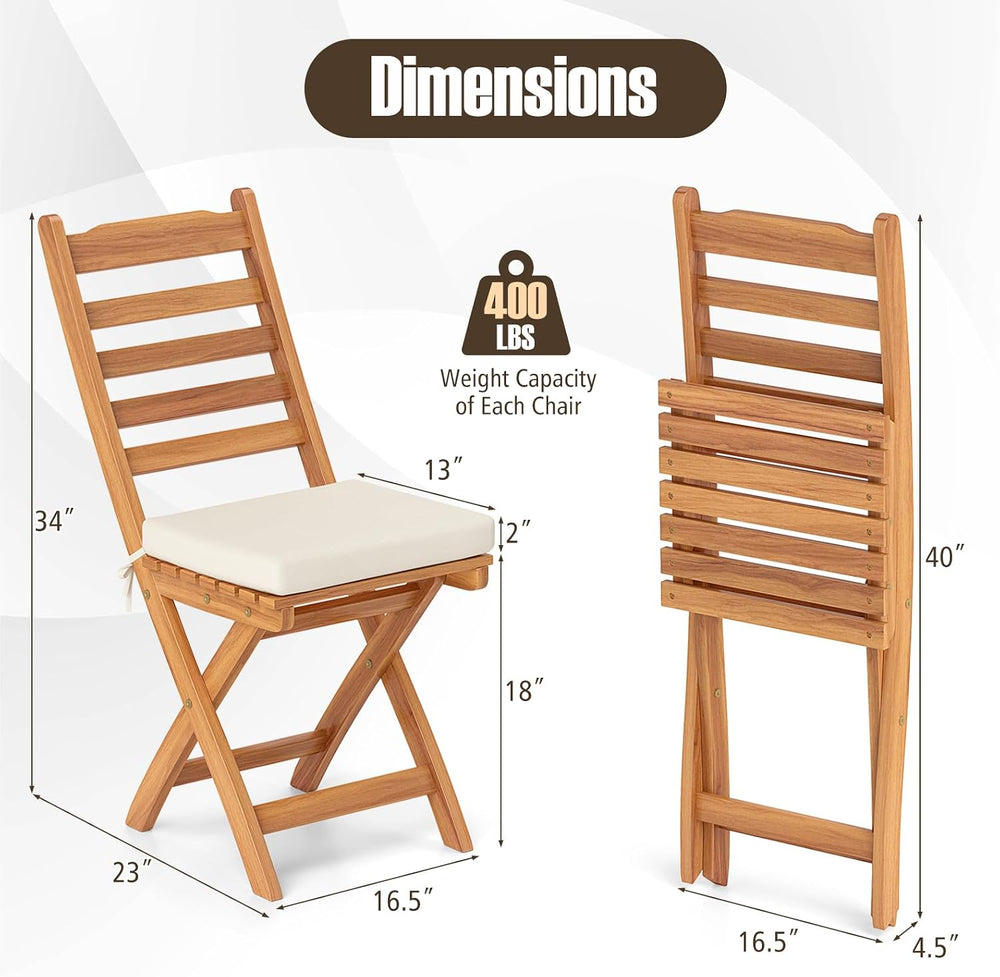 Tangkula Folding Patio Chairs Set of 2, Acacia Wood Slatted Dining Chairs wit...