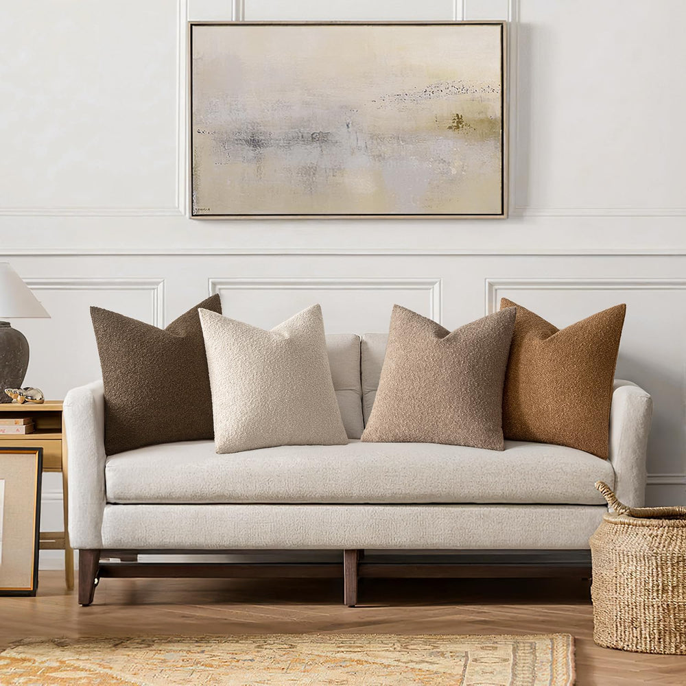 MIULEE Fall Euro Decorative Boucle Throw Pillow Covers 24x24 Brown Set of 4
