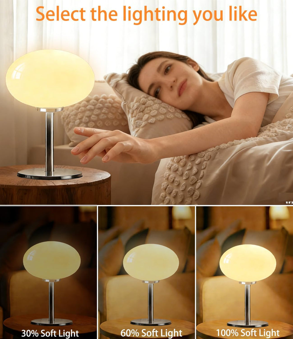 Glass Mushroom Lamp, Mid Century Dimmable Lamp 3 Color Temperatures Table Lam...