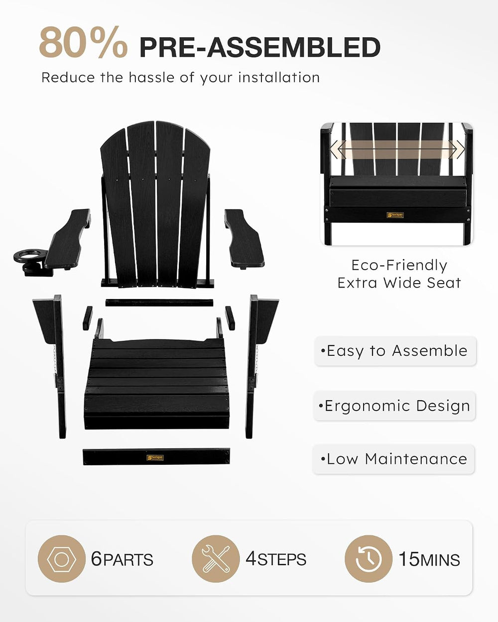 Folding Adirondack Chair Wood Texture, Patio Chairs Weather Resistant, Outdoo...