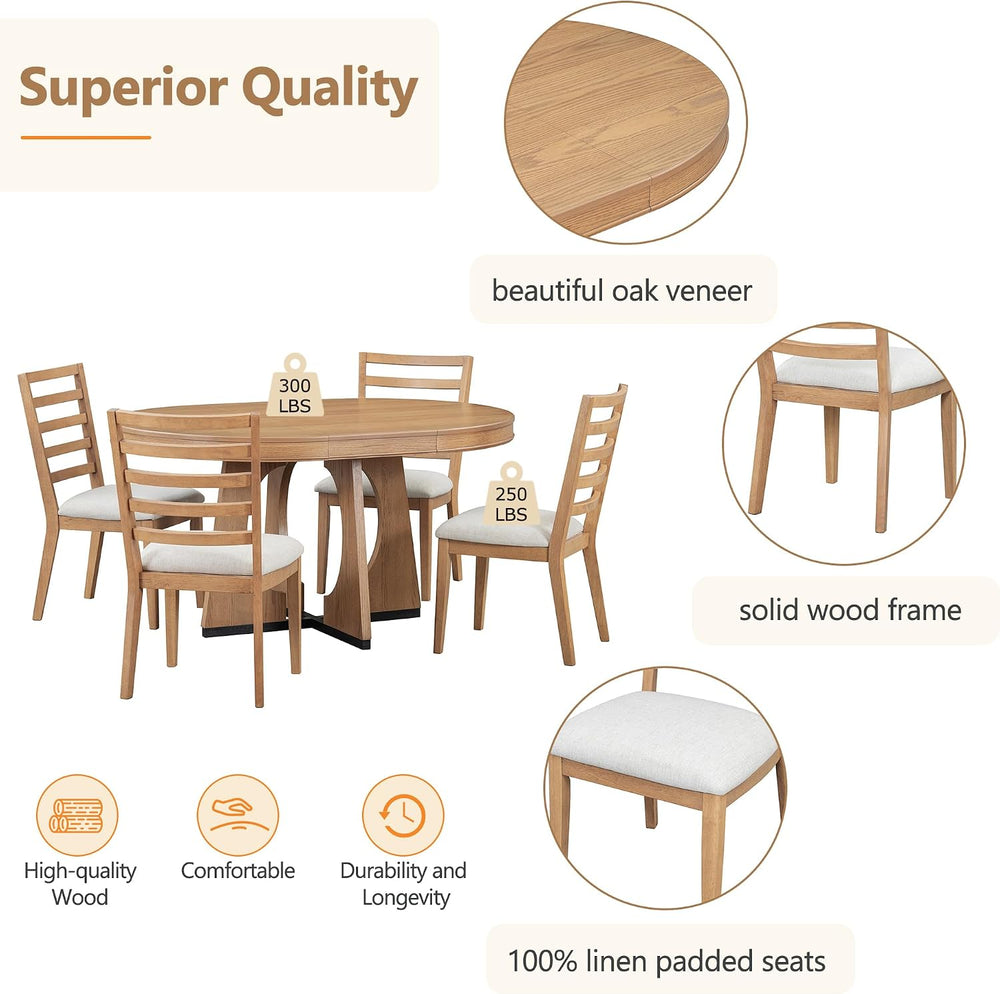 Knocbel Extendable Round Dining Table Set for 4-6, Round Dining Table with 4 ...