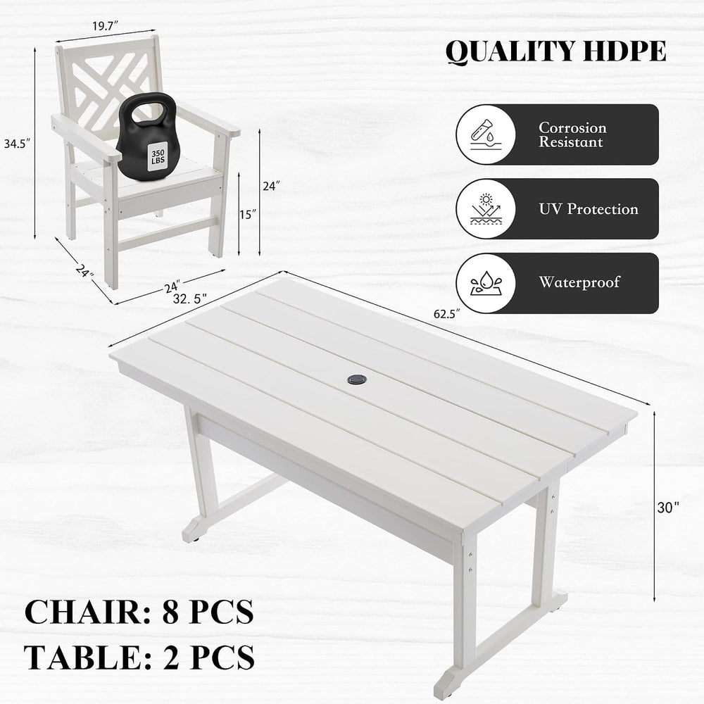 HDPE Dining Table Set for 8,10-Piece Outdoor Table and Chairs Include 8 Dinin...