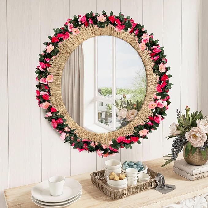 16Pcs 126Ft Pink Rose Garland, Fake Rose Hanging Flowers, Artificial Flower V...