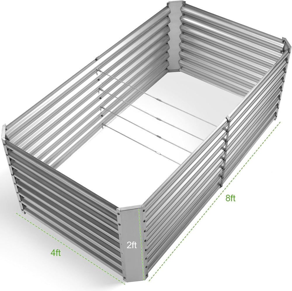 Land Guard 8×4×2 ft Galvanized Raised Garden Bed Kit, Galvanized Planter Rais...