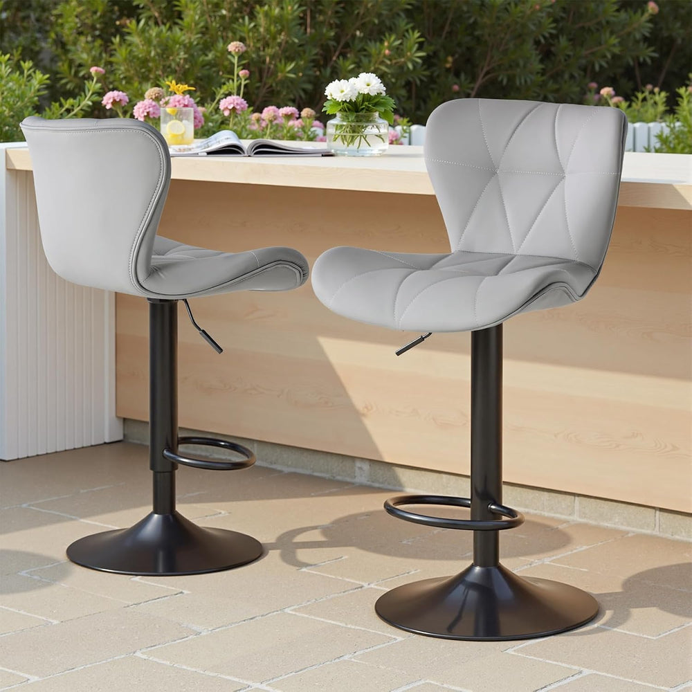 Sweetcrispy Bar Stools Set of 2, Faux Leather Swivel Adjustable Bar Chairs