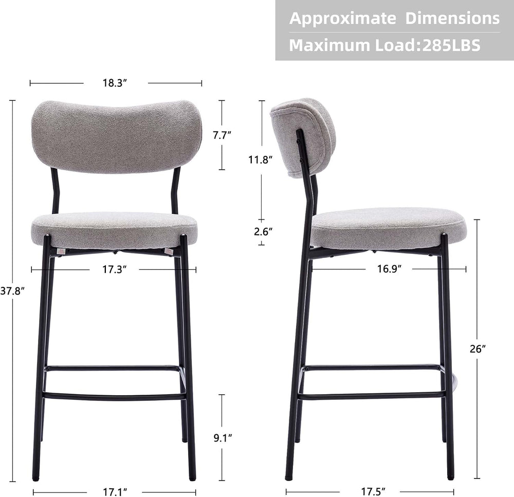 DUHOME Counter Height Bar Stools Set of 2,Upholstered Barstools with Back