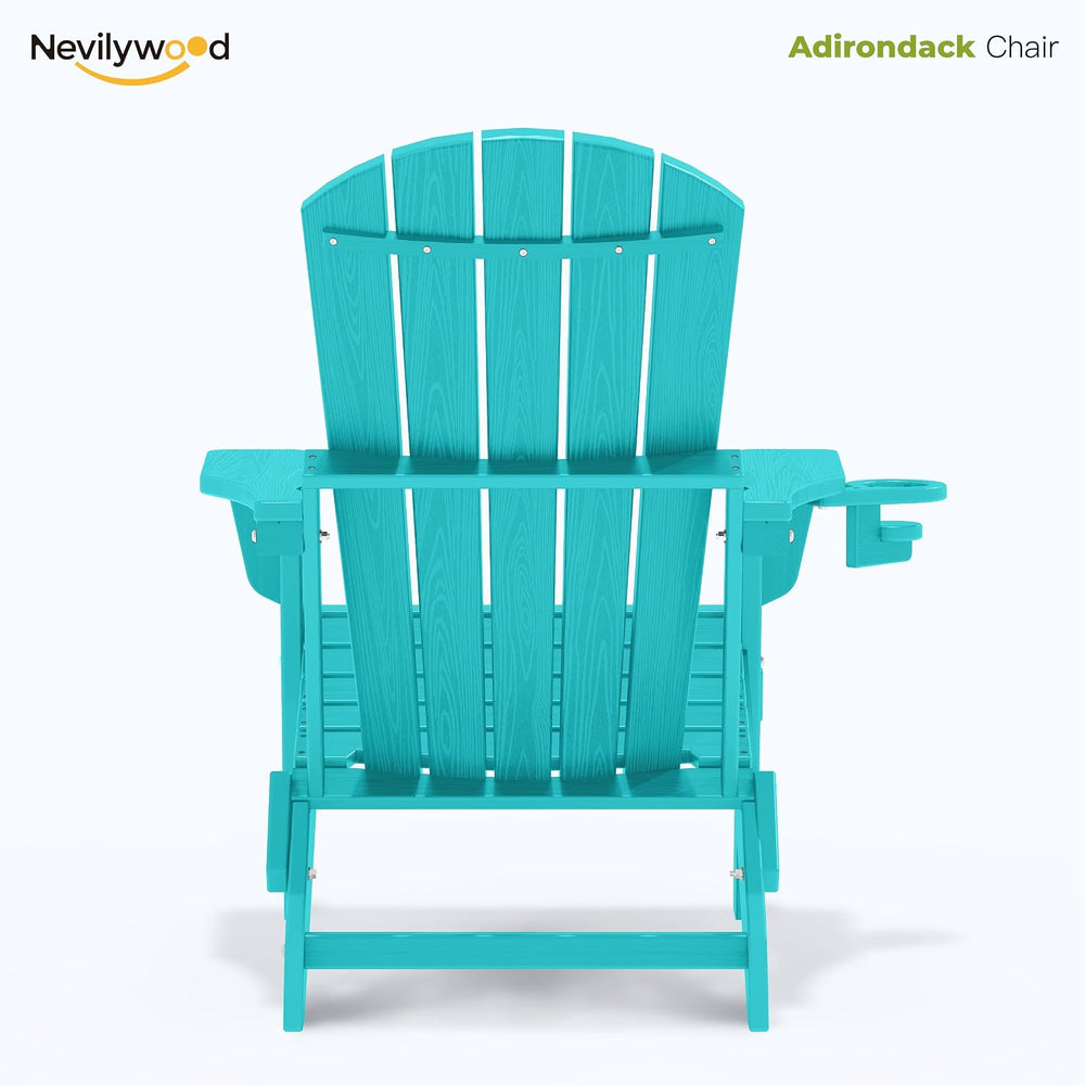 nevilywood Folding Adirondack Chairs Set of 2, HDPE Cup Holders, Aruba
