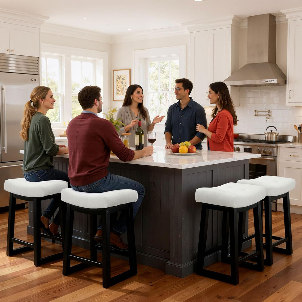 Counter Height Bar Stools Set of 3, 24 Inch Backless Upholstered Counter Stoo...