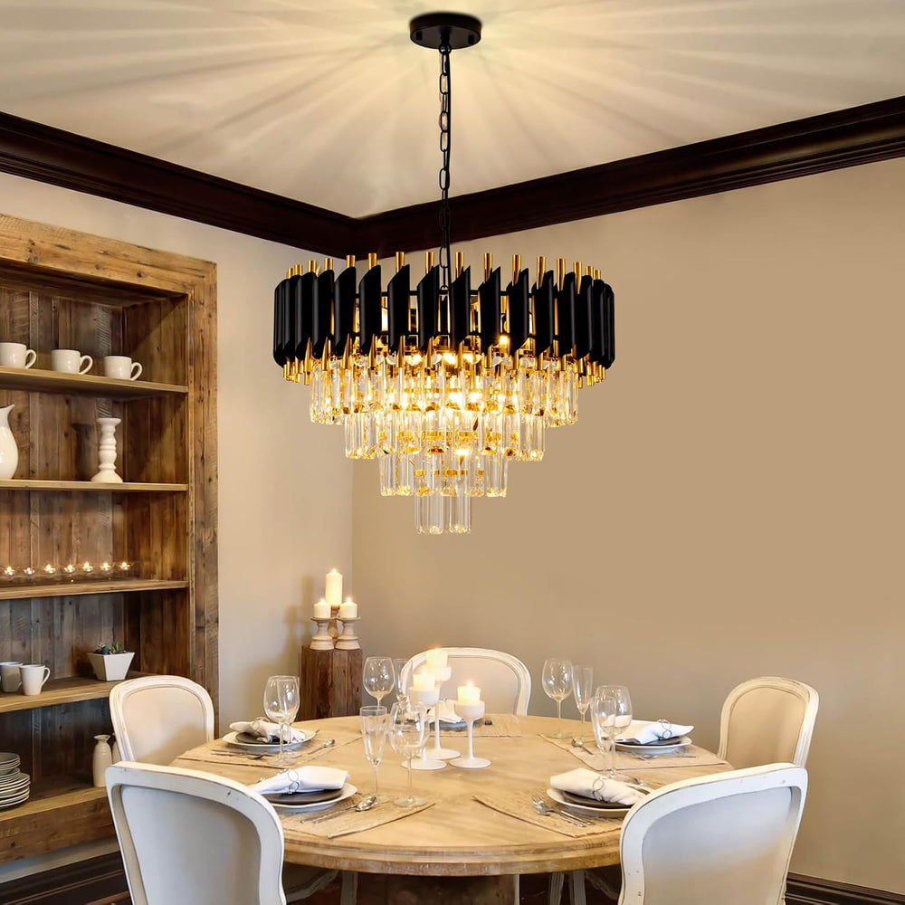 Modern Chandelier Gold and Black Crystal Chandeliers 4-Tier 20 Inch Round Han...
