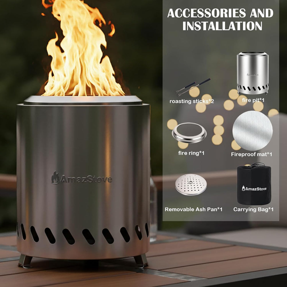 9.7 x 7.1 Inch Tabletop Fire Pit by AmazStove, Low Smoke Camping Stove for Ou...